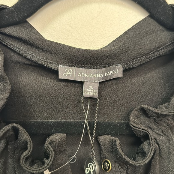 NWT Black Adrianna Papell Ruffle Neck Button Plackett Top Size XL Retail $69 - Picture 5 of 7